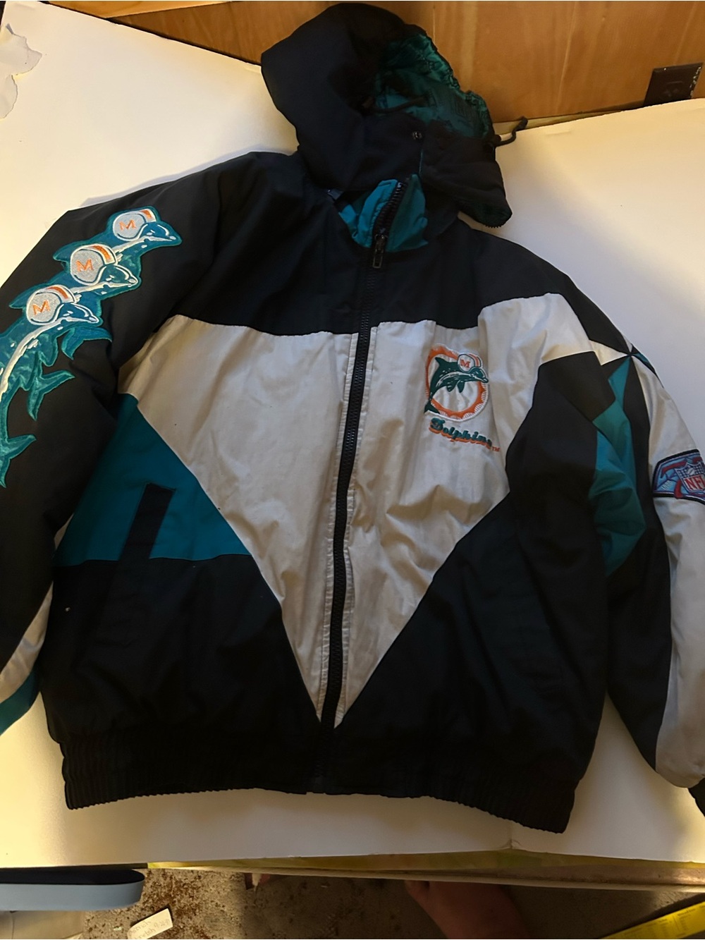 Men's Vintage Dolphin Teal, Black & White Hooded Jacket by PRO PLAYER